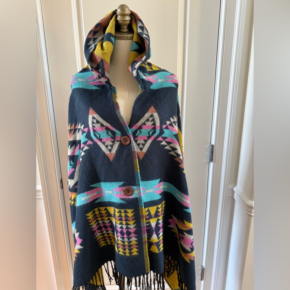 Colorful Geometric Patterned hooded Cardigan